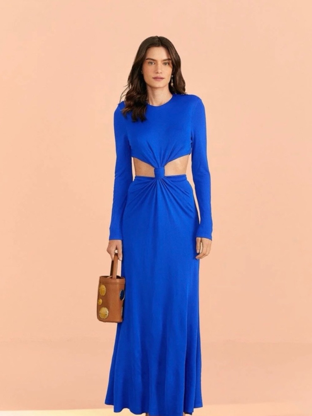 Bold Cobalt Long Sleeve Cutout Maxi Dress